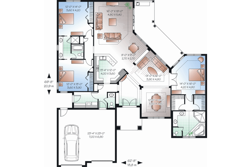 Home Plan - Floor Plan - Main Floor for Mediterranean House Plan #23-2224 - 3 bed, 2.5 bath