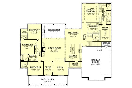 Floor Plan - Main Floor for Farmhouse House Plan #430-156 - 4 bed, 2.5 bath