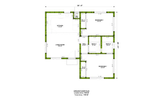 Floor Plan - Main Floor for Adobe / Southwestern House Plan #1106-154 - 2 bed, 2 bath
