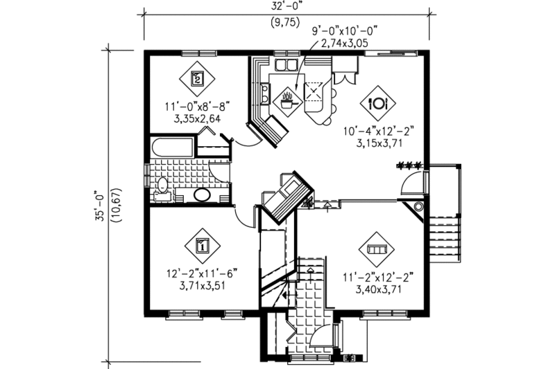Dream House Plan - Floor Plan - Main Floor for Traditional House Plan #25-1180 - 2 bed, 1 bath