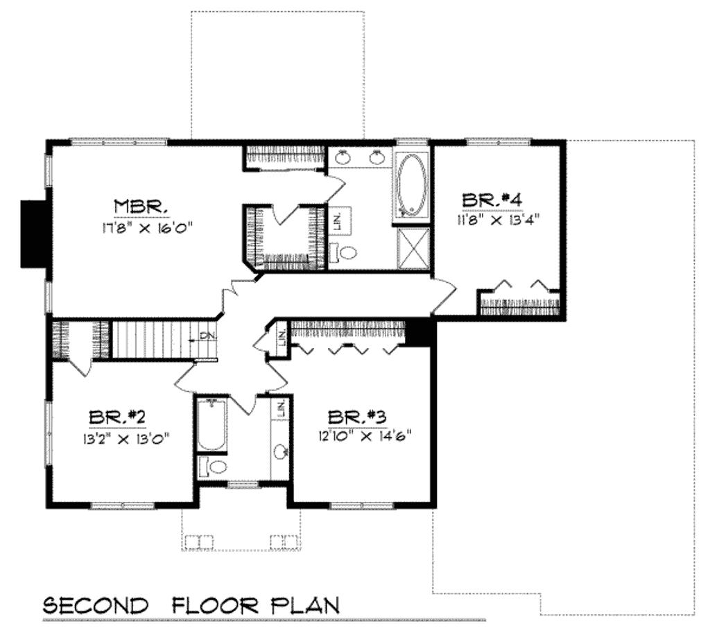 Floor Plan - Upper Floor House Plan #70-462 - 4 bed, 2.5 bath