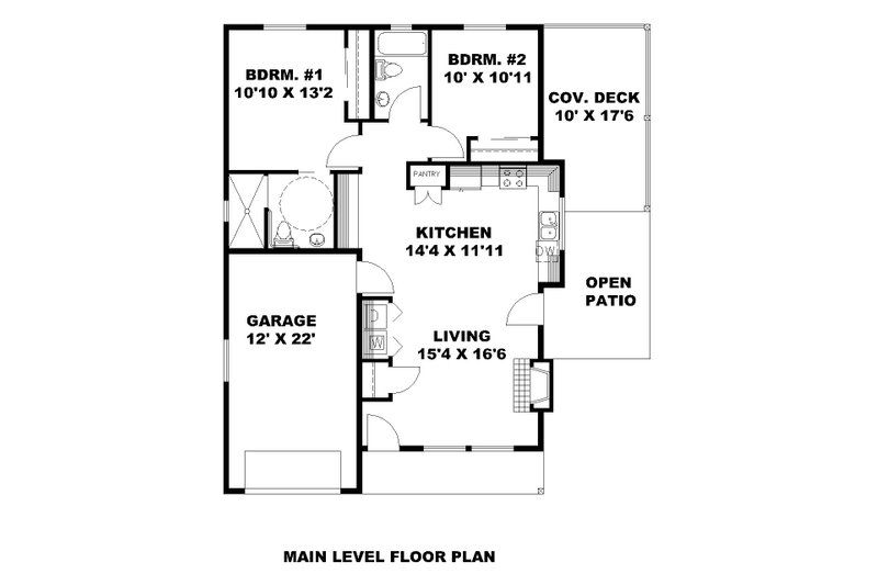 Architectural House Design - Floor Plan - Main Floor for Farmhouse House Plan #117-949 - 2 bed, 2 bath