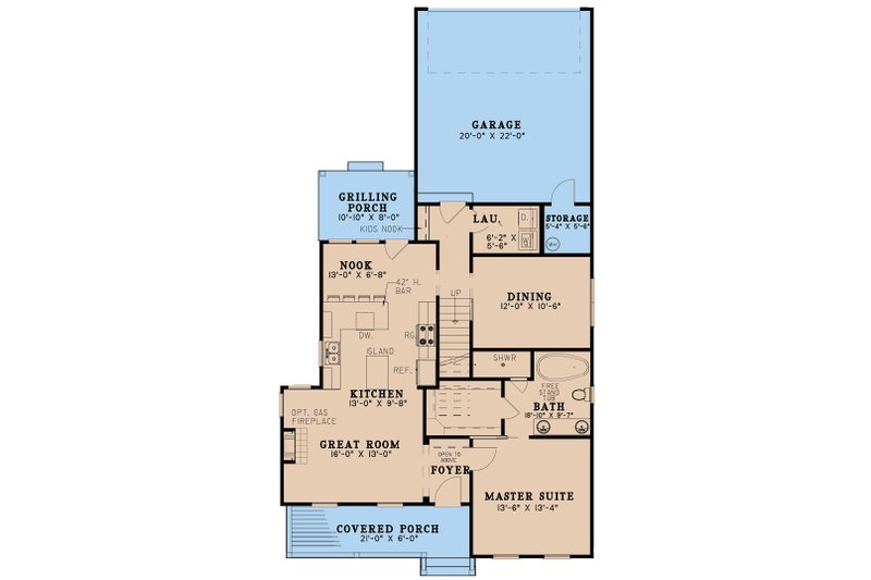 Architectural House Design - Floor Plan - Main Floor for Farmhouse House Plan #923-158 - 3 bed, 2 bath