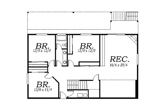Floor Plan - Upper Floor for Bungalow House Plan #130-135 - 4 bed, 2.5 bath