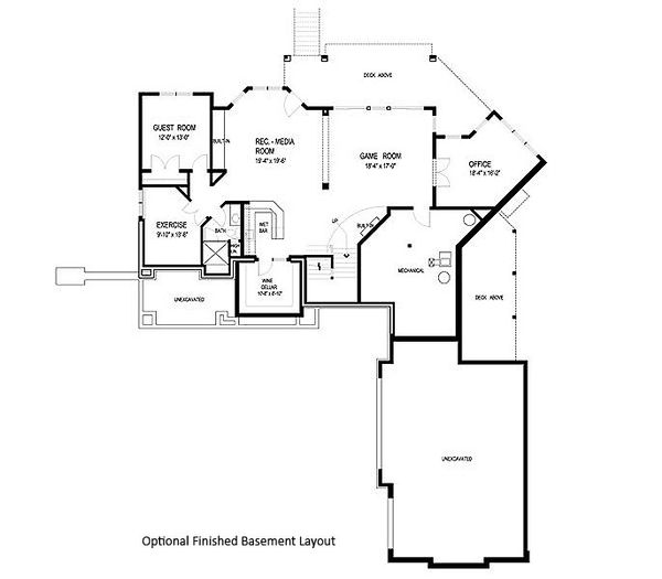 House Blueprint - European Floor Plan - Lower Floor Plan #56-593