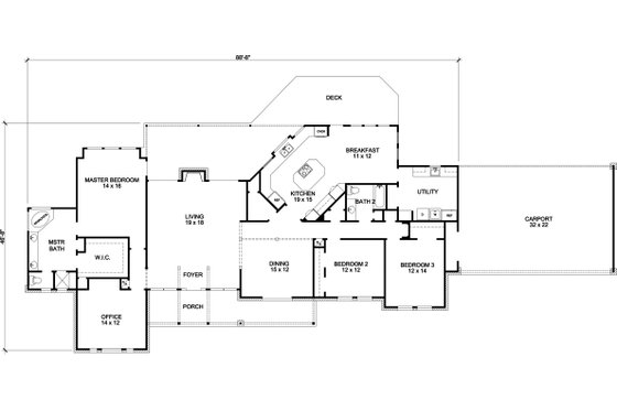 Floor Plan - Main Floor for Country House Plan #140-162 - 3 bed, 2 bath