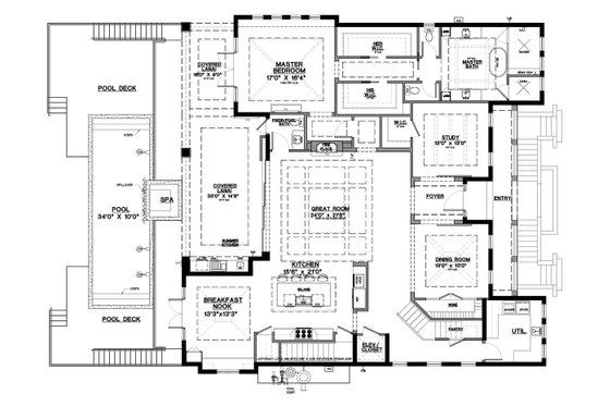 Floor Plan - Main Floor for Beach House Plan #548-54 - 4 bed, 4.5 bath