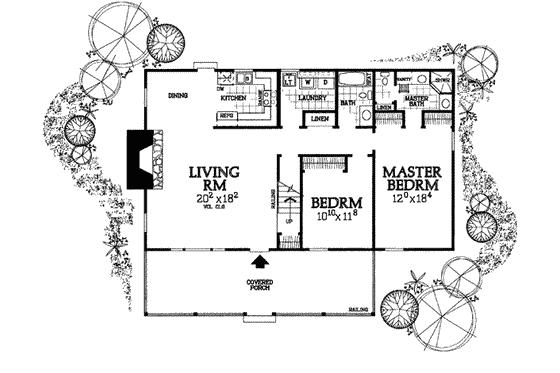 Floor Plan - Main Floor for Cottage House Plan #72-117 - 2 bed, 3 bath