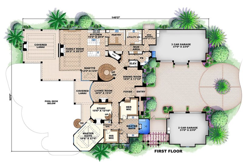 Dream House Plan - Mediterranean house plan, main level floor plan