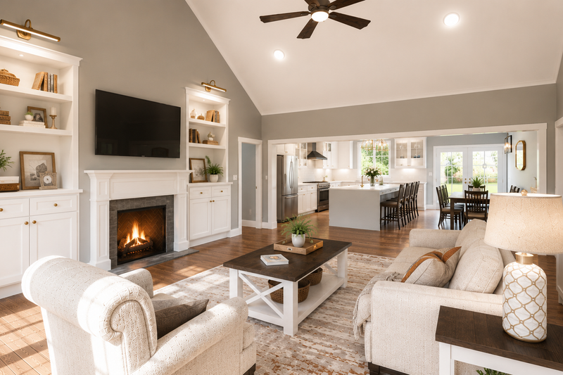 Dream House Plan - Interior - Family Room 1 for Farmhouse House Plan #44-319 - 4 bed, 3.5 bath