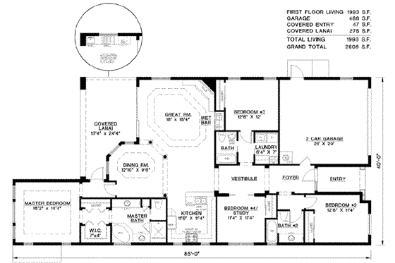 Floor Plan - Main Floor for Mediterranean House Plan #27-245 - 4 bed, 3 bath