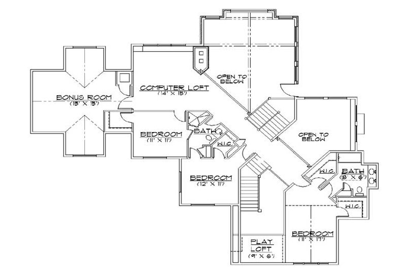 Architectural House Design - Floor Plan - Upper Floor for Traditional House Plan #5-470 - 7 bed, 6 bath