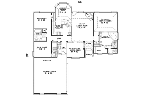 Floor Plan - Main Floor for Traditional House Plan #81-253 - 3 bed, 2 bath