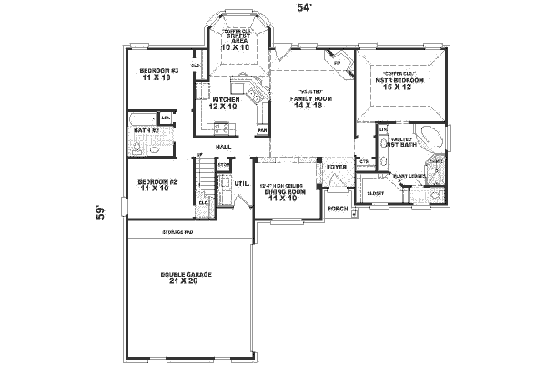 Floor Plan - Main Floor for Traditional House Plan #81-253 - 3 bed, 2 bath