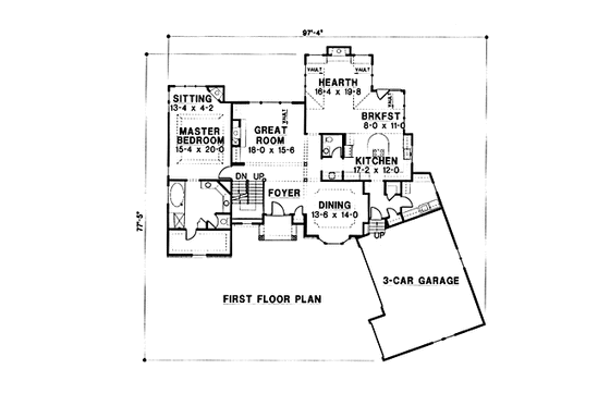 Floor Plan - Main Floor for Traditional House Plan #67-132 - 4 bed, 4 bath