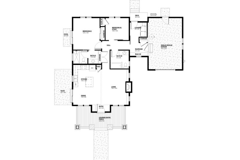 Home Plan - Floor Plan - Main Floor for Craftsman House Plan #895-156 - 2 bed, 2 bath