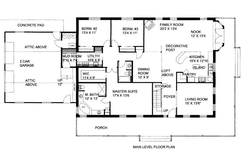 Architectural House Design - Floor Plan - Main Floor for Bungalow House Plan #117-636 - 3 bed, 4 bath