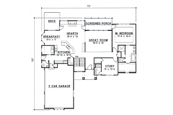 Floor Plan - Main Floor for Traditional House Plan #67-330 - 4 bed, 3 bath