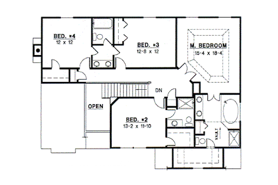 Floor Plan - Upper Floor for Traditional House Plan #67-523 - 4 bed, 3.5 bath