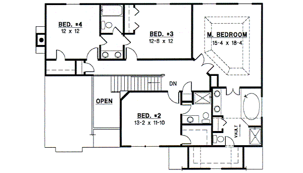 Floor Plan - Upper Floor for Traditional House Plan #67-523 - 4 bed, 3.5 bath