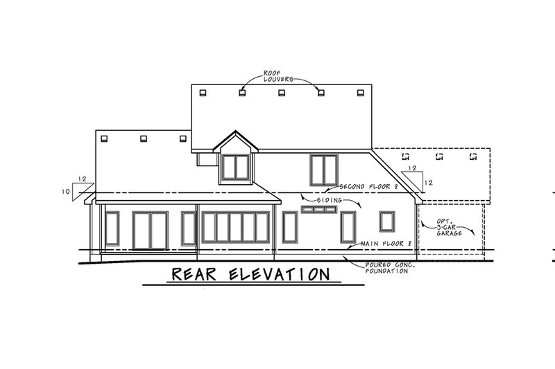 House Plan Design - Exterior - Rear Elevation for Traditional House Plan #20-1867 - 3 bed, 3 bath
