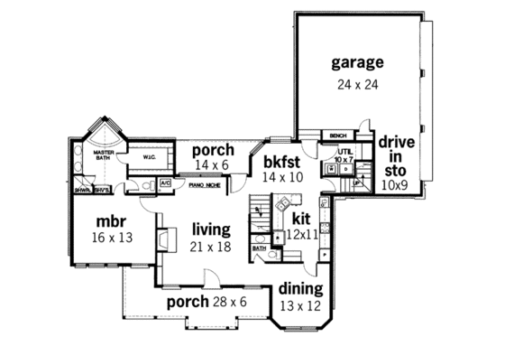 Floor Plan - Main Floor for Traditional House Plan #45-201 - 4 bed, 3.5 bath