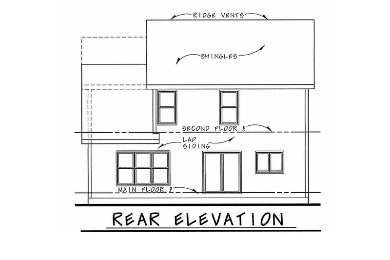 House Blueprint - Exterior - Rear Elevation for Traditional House Plan #20-2087 - 3 bed, 2.5 bath