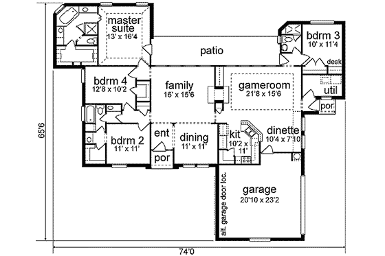 Floor Plan - Main Floor for European House Plan #84-217 - 4 bed, 3 bath