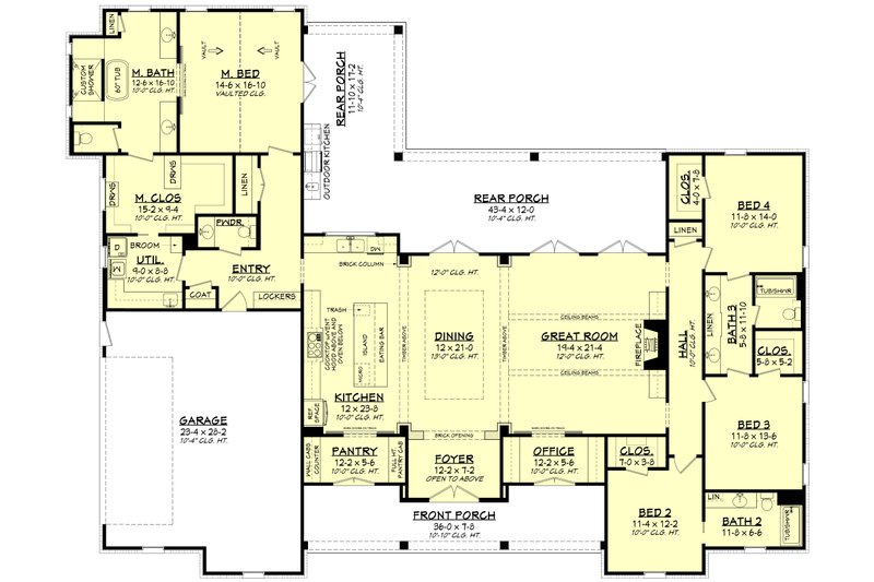 Architectural House Design - Floor Plan - Main Floor for Farmhouse House Plan #430-197 - 4 bed, 3.5 bath