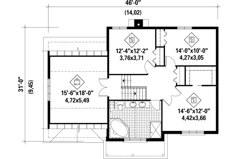 House Blueprint - Floor Plan - Upper Floor for Traditional House Plan #25-4677 - 3 bed, 1 bath