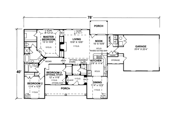 Floor Plan - Main Floor for European House Plan #20-322 - 3 bed, 2 bath