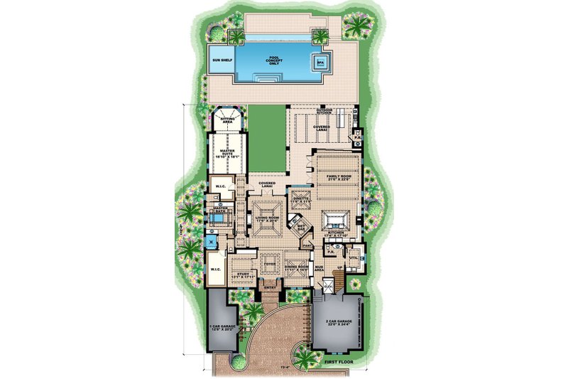 House Blueprint - Floor Plan - Main Floor for Beach House Plan #27-541 - 5 bed, 6 bath