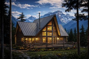 Log Exterior - Front Elevation Plan #124-259