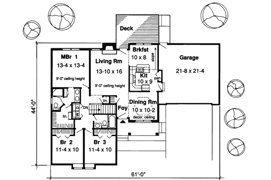 Floor Plan - Main Floor for Traditional House Plan #312-310 - 3 bed, 2 bath