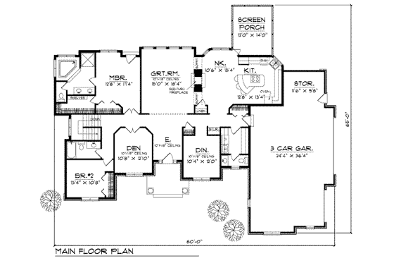Floor Plan - Main Floor for Traditional House Plan #70-309 - 2 bed, 2.5 bath