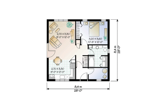 Floor Plan - Main Floor for Cottage House Plan #23-113 - 1 bed, 1 bath