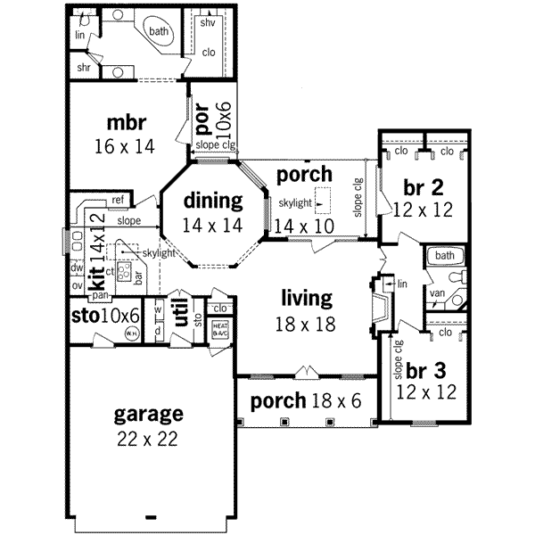 Floor Plan - Main Floor for Southern House Plan #45-270 - 3 bed, 2 bath