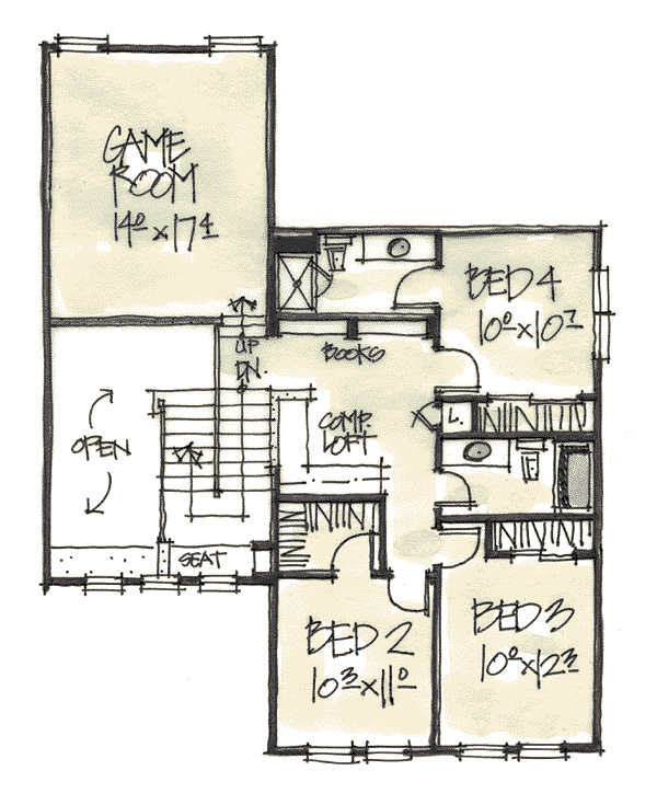 Craftsman Floor Plan - Upper Floor Plan #20-249