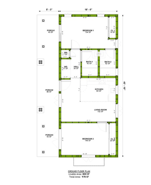 Dream House Plan - Floor Plan - Main Floor for Craftsman House Plan #1106-194 - 2 bed, 2 bath