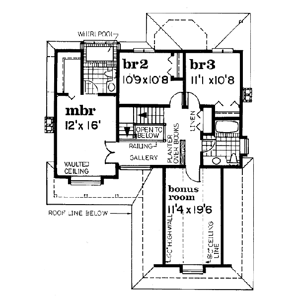 Traditional Floor Plan - Upper Floor Plan #47-172