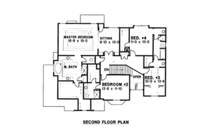 Floor Plan - Upper Floor for Traditional House Plan #67-106 - 4 bed, 3.5 bath