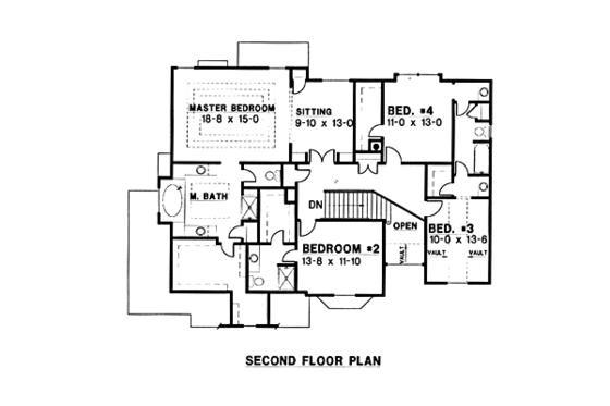 Floor Plan - Upper Floor for Traditional House Plan #67-106 - 4 bed, 3.5 bath