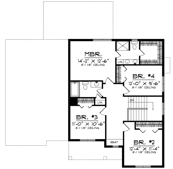 Traditional Floor Plan - Upper Floor Plan #70-663