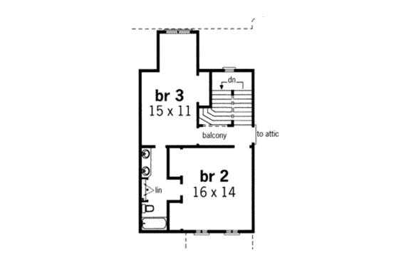 Floor Plan - Upper Floor for European House Plan #45-148 - 3 bed, 2.5 bath