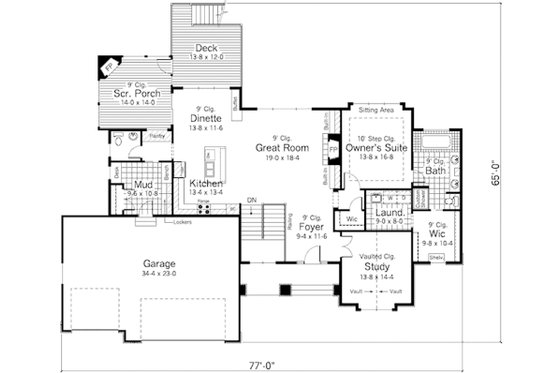 Floor Plan - Main Floor for Craftsman House Plan #51-351 - 1 bed, 1.5 bath