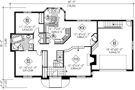 Floor Plan - Main Floor for Ranch House Plan #25-1096 - 2 bed, 1 bath