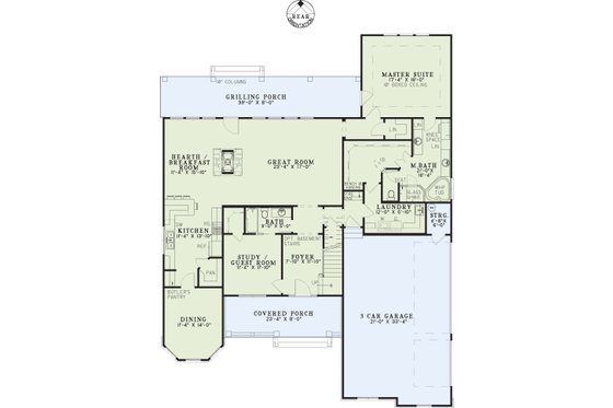 Floor Plan - Main Floor for Craftsman House Plan #17-2153 - 4 bed, 3 bath