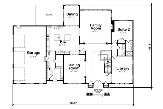 Floor Plan - Main Floor for Classical House Plan #20-2385 - 5 bed, 5.5 bath