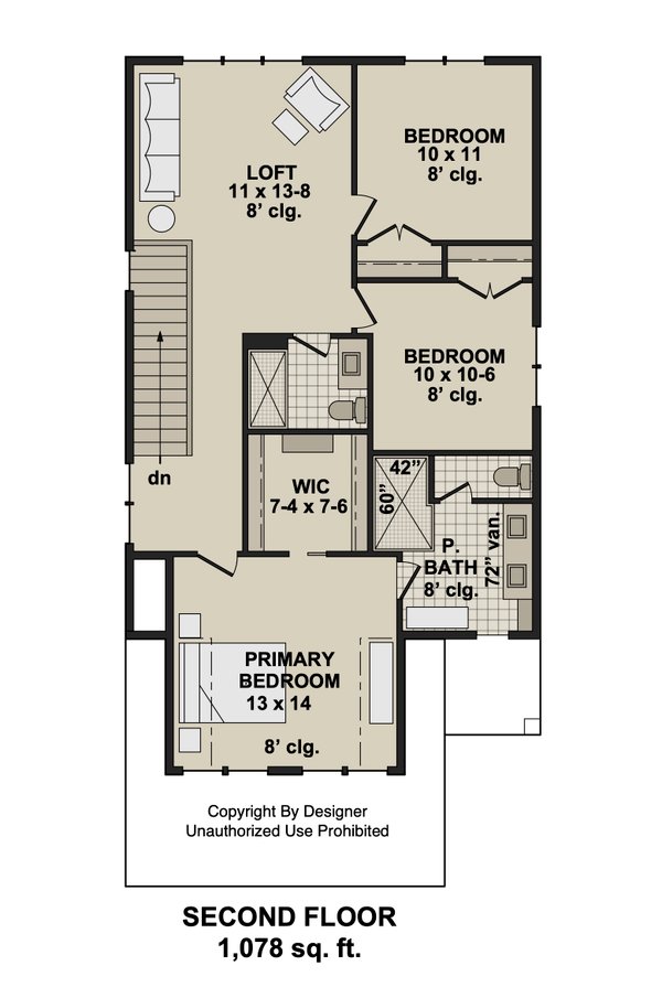 House Blueprint - Floor Plan - Upper Floor for Farmhouse House Plan #51-1543 - 3 bed, 2.5 bath