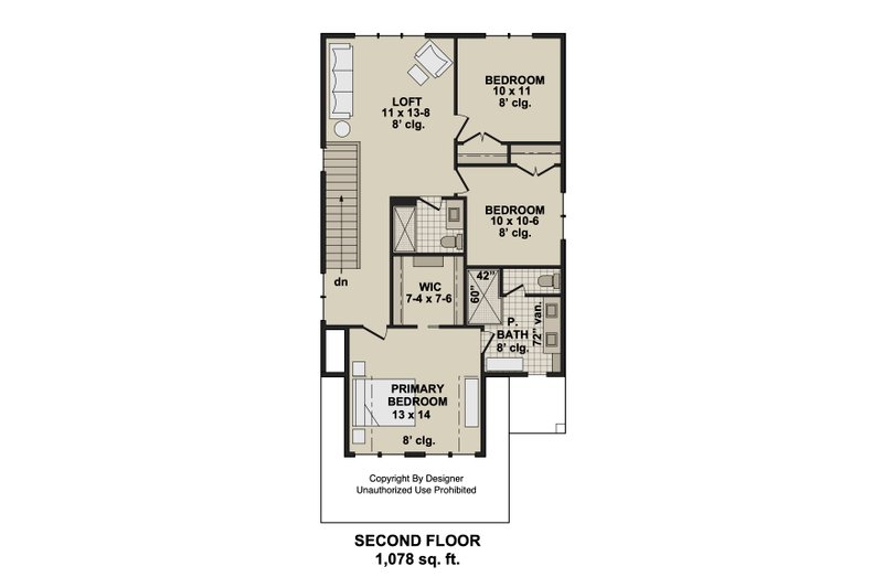 House Blueprint - Floor Plan - Upper Floor for Farmhouse House Plan #51-1543 - 3 bed, 2.5 bath